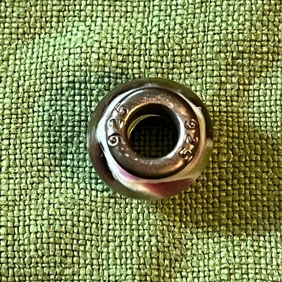 Pandora Murano glass charm in green with pink and white swirl pattern, 1 of 5 - Picture 4 of 6